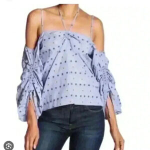 Parker Cold Shoulder Embroidered Top Blouse Blue Women's M Cotton